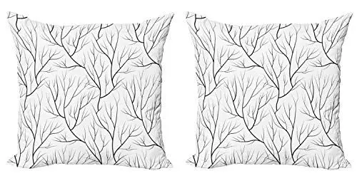 Produktbild: ABAKUHAUS Winter Kissenbezug Set (2Stück), Winter-Baum, doppelseitiges Digitaldruckdekor mit Reißverschluss, 50 cm, Weiß schwarz