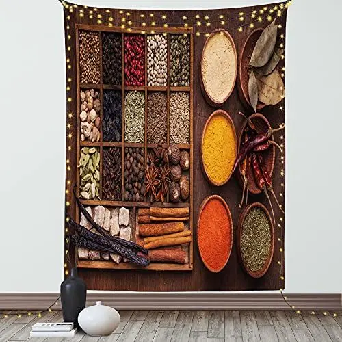 Produktbild: ABAKUHAUS Würzen Wandteppich, Peppers Kardamom Chili Gewürznelken, Wohnzimmer Schlafzimmer Wandtuch Seidiges Satin Wandteppich, 150 x 200 cm, Mehrfarbig