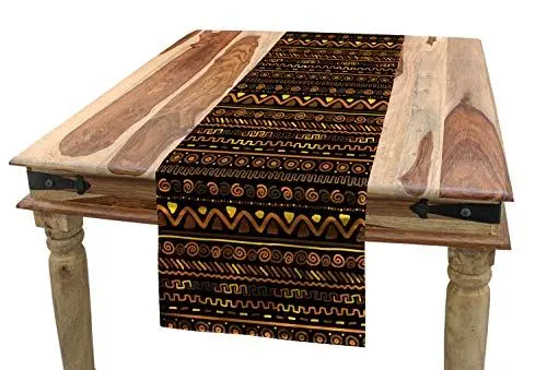 Produktbild: ABAKUHAUS afrikanisch Tischläufer, Timeless Gekritzel-Kunst, Esszimmer Küche Rechteckiger Dekorativer Tischläufer, 40 x 180 cm, Schwarz Umbrabraun