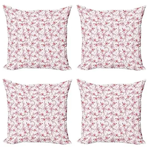 Produktbild: ABAKUHAUS asiatisch Kissenbezug Set (4 Stück), Japanische Kirsche blüht, moderner doppelseitiger Digitaldruck, 50 cm, Pale Pink Blush