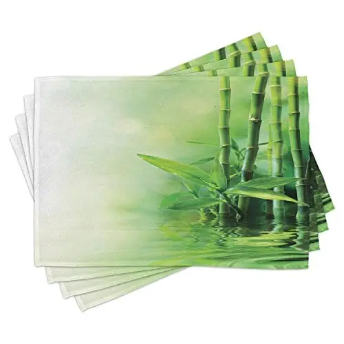 Produktbild: ABAKUHAUS asiatisch Platzmatten, Zen Bambus Stiele Reflexion auf Wasser Frische Japanischen Natur Zen Spa, Waschbare Stoff Esszimmer Küche Tischdekorations Digitaldruck, Grün