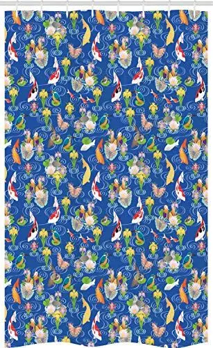 Produktbild: ABAKUHAUS japanisch Schmaler Duschvorhang, Traditioneller Koi Teich, Badezimmer Deko Set aus Stoff mit Haken, 120 x 180 cm, Mehrfarbig