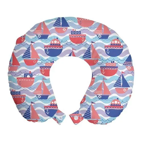Produktbild: ABAKUHAUS maritim Reisekissen Nackenstütze 2er Pack, Segelboote Wave-Grafik Schaumstoff Reiseartikel für Flugzeug und Auto, 30x30 cm, Rosa Ceil Blau