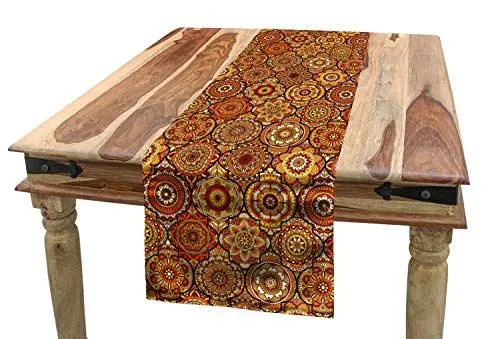 Produktbild: ABAKUHAUS marokkanisch Tischläufer, Blumenmotive Ottoman, Esszimmer Küche Rechteckiger Dekorativer Tischläufer, 40 x 225 cm, Orange Gelb Braun