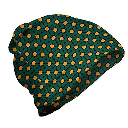 Produktbild: ABAKUHAUS orientalisch Unisex Beanie, Folklore Kunst Blumenmotiv, Wandern im Freien, Jägergrün Marigold
