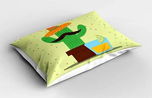 Produktbild: ABAKUHAUS spanisch Kissenbezug, Mexican Cactus und Tequila, Dekorativer Standard King Size Gedruckter Kissenbezug, 90 x 50 cm, Mehrfarbig
