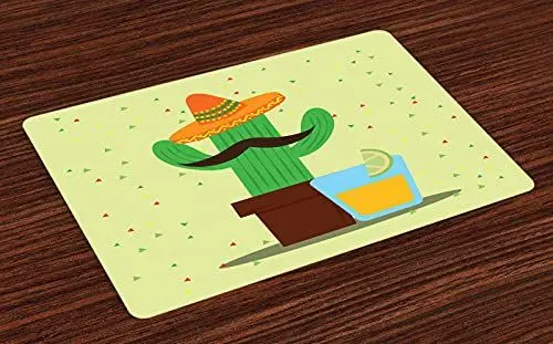 Produktbild: ABAKUHAUS spanisch Platzmatten, Mexican Cactus und Tequila, Tischdeco aus Farbfesten Stoff für das Esszimmer und Küch, Mehrfarbig