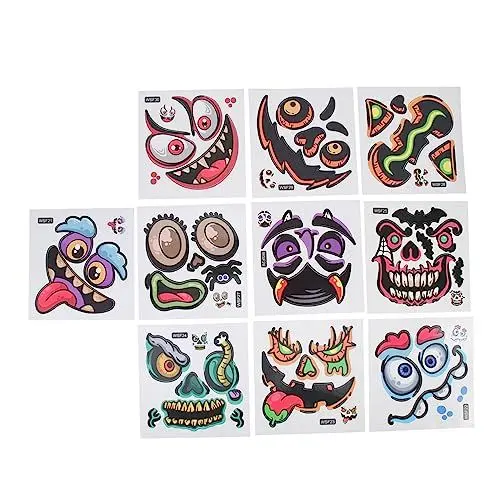 Produktbild: Abaodam 10 Blätter lustiges Halloween wanddeko Halloween Funny Stickers Geisteraufkleber süße Halloween-Aufkleber kreative kürbisaufkleber Cartoon-Halloween-Aufkleber PVC
