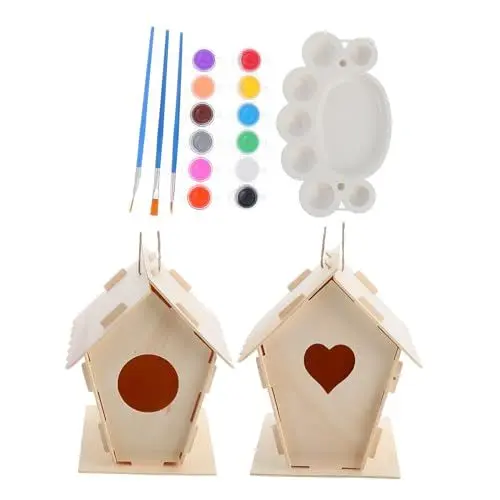 Produktbild: Abaodam 10 Stück Poolnadeln Vogelhaus Set Garten Vogelkäfig Set DIY Bastelarbeiten Für Kinder Bemalbares Vogelhaus Aus Holz Bastelarbeiten Für Kinder Vogelhäuser Mit Farben DIY