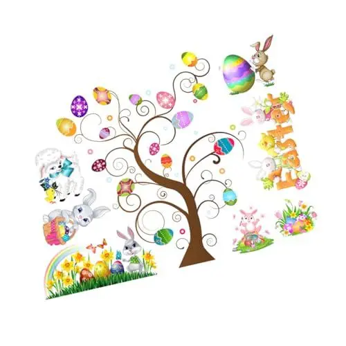 Produktbild: Abaodam 1 Blatt Osterhasen-eier- -aufkleber Tier-wandtattoo Ostereier-wandaufkleber Cartoon-wandtattoos Osterdekor