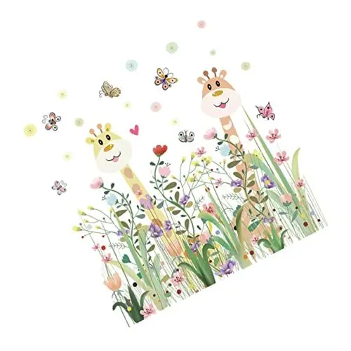 Produktbild: Abaodam 1blatt Wandtattoo Giraffe Für Kinderzimmer Cartoon Wandsticker Mit Blumenmotiven Selbstklebende Dekoration Für Babyzimmer Und Kindergarten Abnehmbar Und Rückstandslos