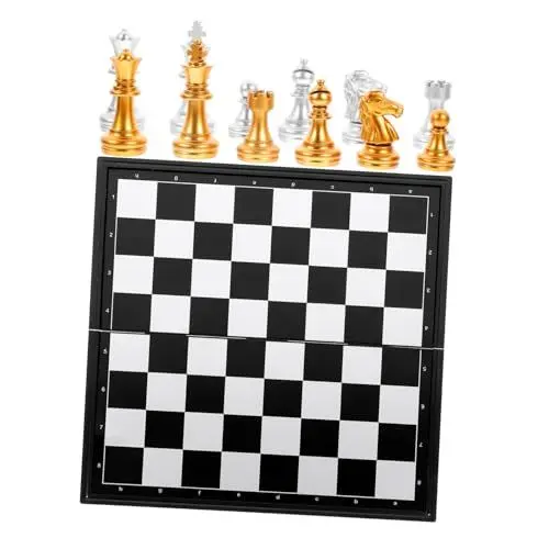 Produktbild: Abaodam 1 Set Internationales Schach Reiseschachbrett Faltbare Dame Brettspiel Magnetische Dame Magnetisches Schach Dame Faltbares Schachbrett Outdoor Spielset Tragbares