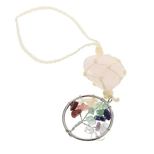 Produktbild: Abaodam 1stk Baum des Lebens Ornament Lebensbaum-Stein-anhänger Auto-verzierung Chakra-Steine ​​hängen Hängende Verzierung des Kristallautos Herz-anhänger Bunt Quasten Natürlich Eisen