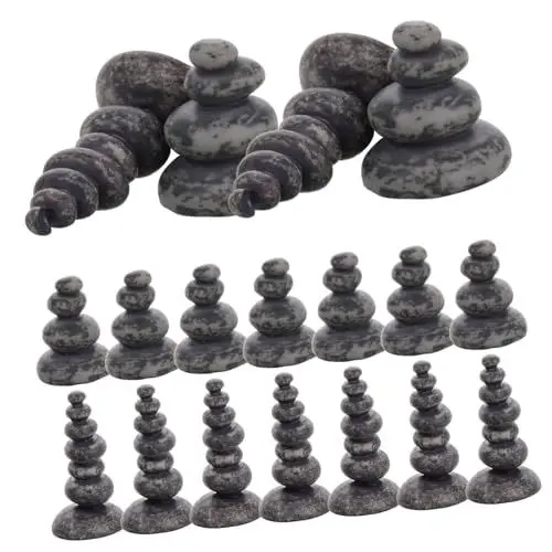 Produktbild: Abaodam 20 Stück Steingarten Steine Turmhaus Zen Steine Entspannende Gartensteine Yoga Gartendekoration Handgefertigte Zen Felsen Mini Felsstatuen Gestapelte Steindekoration