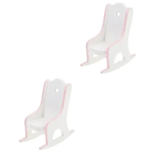 Produktbild: Abaodam 2St Schaukelstuhl für Kinder Kinderzimmermöbel Schaukelstühle Kinderaccessoire Miniaturstuhl aus Holz Desktop-Mini-Möbel Puppenhaus Ornamente Lieferungen Modell Baby hölzern Rosa
