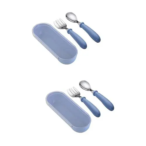 Produktbild: Abaodam 2 Sätze Säuglingslöffel Säuglingsanzug Essgeschirr aus Silikon für Kinder Lötpaste kinderbesteck set kinder geschirrset Kindergabel neugeborener löffel Karikatur
