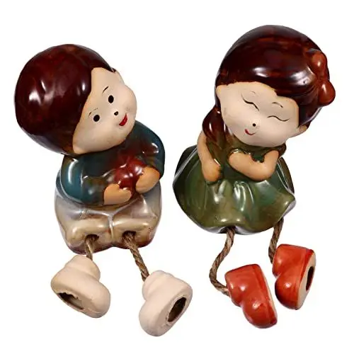 Produktbild: Abaodam 2st Keramikfiguren Auf Schlingen Mädchen-skulptur-Figur Mädchenstatue Aus Keramik Desktop-artware Jungen Mädchen Figuren Miniaturpaarfiguren Aktion Zylinder Karikatur Liebhaber