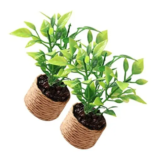 Produktbild: Abaodam 2st Mini-orangenbaum Mini-hausspielzeug Rolle Vortäuschen Spielset Spielzeug Schöne Gartenverzierung Mini-blumentopf Kleine Bonsai-Pflanze Ob11 Plastik Miniatur Kleiner Bonsai
