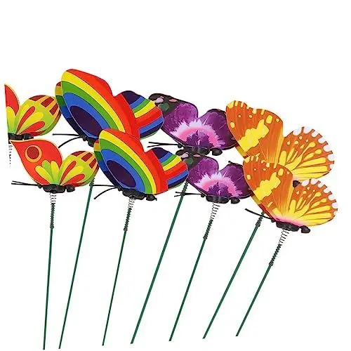 Produktbild: Abaodam 40 Stück Künstliche Schmetterlings Einsteckstäbe Deko Pfähle Terrassenpflanzen Party Set Grünes Zubehör Einlagige Figuren Stecktöpfe Outdoor Simulationsstäbe