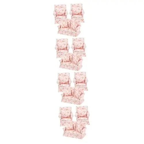 Produktbild: Abaodam 4 Sätze Puppenstubensofa Loveseat-Liegesofa Puppenhaus-Einzelsofa-Sessel Möbel Puppenhaus aus Holz Mini-Doppelsofa für Puppenhaus Mini-Einzelsofa für das Puppenhaus hölzern Stuhl