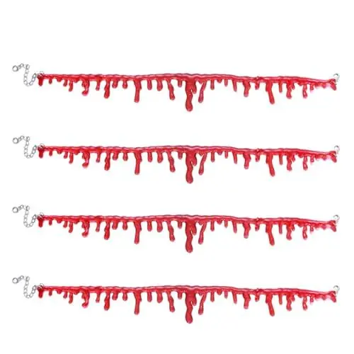 Produktbild: Abaodam 4 Stück Gothic Halloween rote Halskette Party-Halskette Kette Damenkette Kostüm-Halskette Halloween Halskette Choker Halloween Make-up blutige Halskette Partyball-Halskette