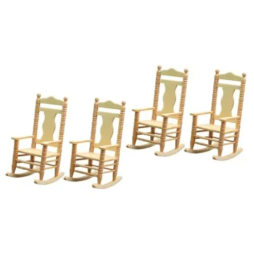 Produktbild: Abaodam 4 Stück Puppenhaus Schaukel Stuhl puppenstubenmöbel puppenhaus Einrichtung Schaukelstuhl Mini-Hausdekoration Stuhlornament Jahrgang Lieferungen Armlehne Kind schmücken Holz