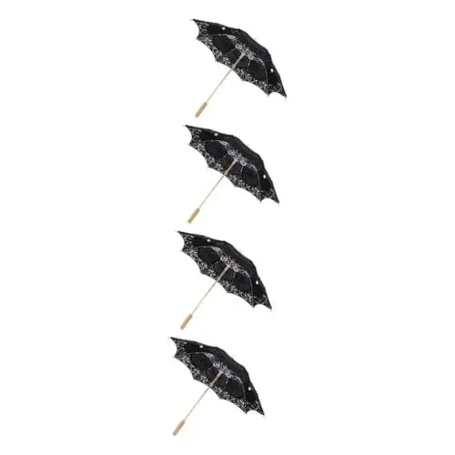 Produktbild: Abaodam 4 Stück Regenschirm Aus Spitze Regenschirm Dekorationen Goldener Brautsonnenschirm Spitzenschirmhandwerk Regenschirm Für Japanischen Tanz Kuppel Regenschirm Blumen- Hölzern Black