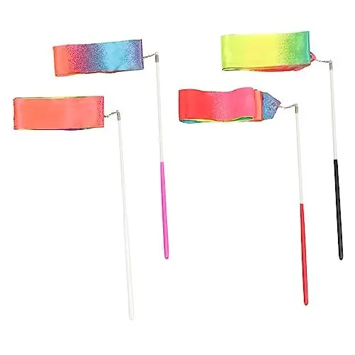 Produktbild: Abaodam 4 Stück Verlaufsband Ribbon bandfeile Tanzstreamer rhythmische Sportgymnastik Tanzender Zauberstab tanzende Luftschlangen Tanzendes Seidenband tanzende Gymnastikbänder GFK Black