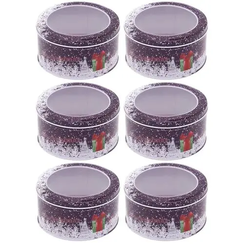 Produktbild: Abaodam 6 Stück Weihnachts-Blechdose Snackbehälter Metallbehälter Kekse Geschenkbox Metalldosen Mit Deckel Weihnachts-Blechbehälter Weihnachtskekse-Blechdose Für Weihnachten Runde