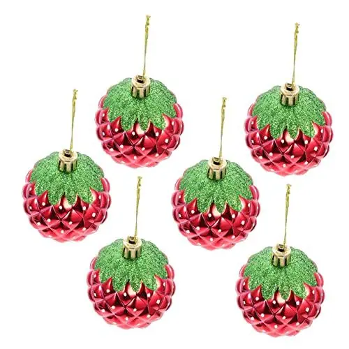 Produktbild: Abaodam 6st Dekorative Hängende Kugel Essiggurke Weihnachtskugel Ornamente Christbaumkugeln Ornamente Glitzernde Weihnachtskugelverzierungen Erdbeergläser Erdbeere Sommer Plastik Decke