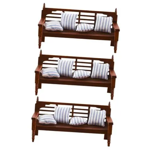 Produktbild: Abaodam Kissen 3 Sätze Dollhouse Pillow Mehrpersonenstuhlmodell Puppenhaus Hocker Minicouch für Puppenhaus handgefertigte Wurfkissen Modelle stuhlbank aus Holz Miniaturmöbel