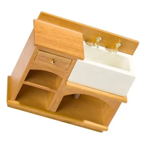 Produktbild: Abaodam Puppenhaus Waschbecken Miniatur-badezimmermöbel Mini-hausmöbel Puppenhaus-Miniatur-Badezimmer Puppenhaus-badezimmerschrank Puppenhaus-waschbecken Badschrank Holz Wanne Haushalt