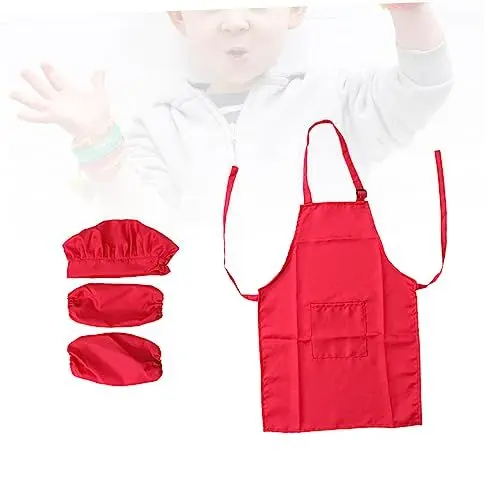 Produktbild: Abaodam Satz Kinderschürze kinderkochmütze kochmützen für Kinder kinderküchen zubehör Kinder kochset zubehör für kinderküche Kinderkoch-Spielset Handschelle zum Kochen für Kinder rot