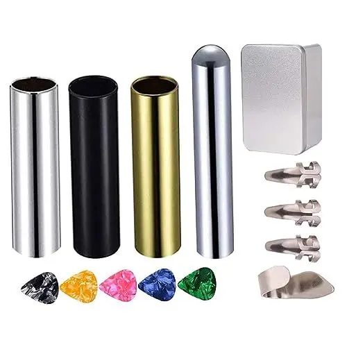 Produktbild: Abaodam Set Gitarren Strassaufkleber Akustik Elektro Slider Fingerpicks Daumenpick Bass Pick Fingerpick Schutz Slide Zubehör Elektro Kit Slide Rail Picks Zelluloid