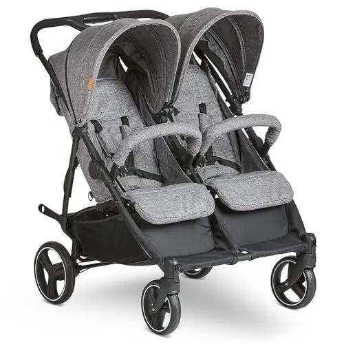 Produktbild: ABC Design Zwillingsbuggy Twin Circle - leichter und wendiger Kinderwagen für Zwillinge mit Liegefunktion, klein zusammenklappbarer Geschwisterwagen - Woven Graphite