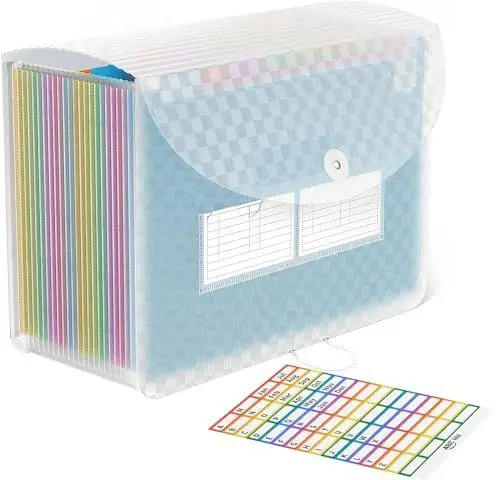 Produktbild: ABC life Dokumentenmappe A4 mit Gittermuster,26Fächermappe Datei Organizer,Regenbogen Akkordeon Erweiterbar Ordnungsmappe, Grosse Kapazität Dokumententasche,A4 Ordner Tragbar Sortiermappe Schule(Blau)