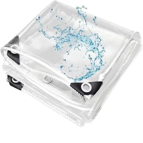 Produktbild: Abdeckplane Wasserdicht Transparent, Plane Durchsichtig mit Ösen, 0.35mm PVC-Kunststoffplane, für Terrasse, Pavillon, Terrassen, Windschutz, Reißfest (2.5x10m)