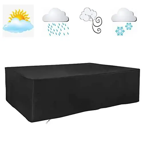 Produktbild: Abdeckplane für Gartensitzgruppe, atmungsaktiv, wasserabweisend, witterungsbeständig, wetterfest – Abdeckhaube Schutzhülle Schutzplane Gartenmöbel Abdeckplane schwarz 145x105x93cm
