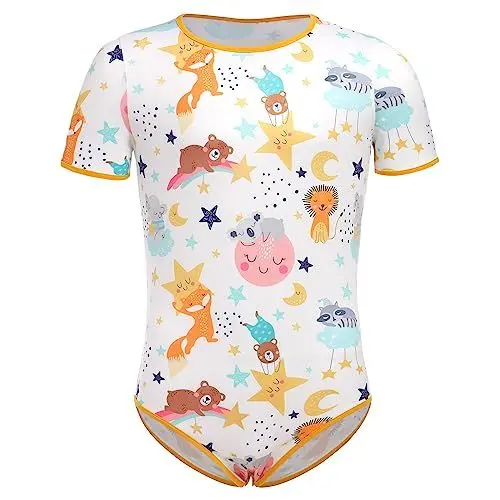 Produktbild: ABDL Body M?nner Herren Overall Bodysuit Baby Einteiler f?r Windelliebhaber Kurzarm T-Shirt Unterhemd Druckkn?pfe im Schritt Karikatur Gedruckt Jumpsuit Playsuit Unterw?sche Schlafanzug Tier XL