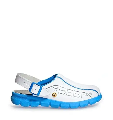 Produktbild: ABEBA 37312-45 ESD Arbeitsschuhe Dynamic Clogs weiß blau mit ESD-Kennzeichnung in Größe 45