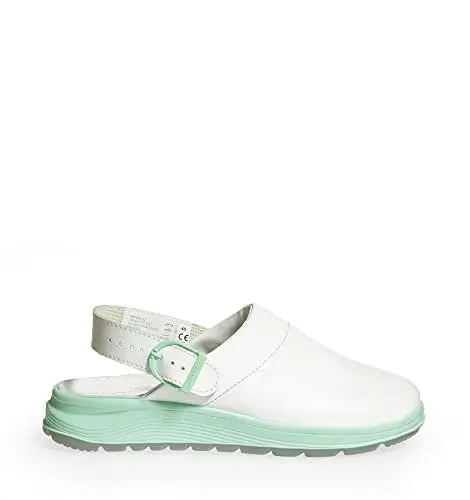 Produktbild: ABEBA 85081 - Unisex Schuhe - ACTIVE Clog SRC - Glattes Design - EU 38 - Weiß/ Grün - Futtermaterial: Stoff - Mit Schnallenverschluss