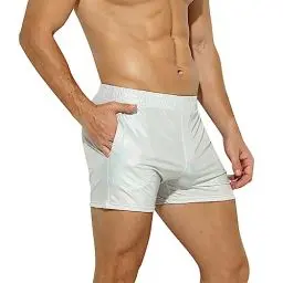 Produktbild: ABEHIK Herren Glitzer Shorts Sexy Pailletten Hose Metallic Shorts Kurz Y2K Gl�nzender Bar-Shorts Hotpants Musikfestival Karneval Kost�m Nacht Clubwear wei� XL