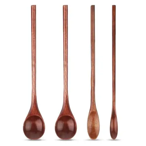 Produktbild: Abeillo Honiglöffel Holz 4 Stück, Holzlöffel Honig, Holzlöffel Langen Langgriff Stir Spoon für Honig Kaffee Tee Suppen Kochen(Dunkelbraun)