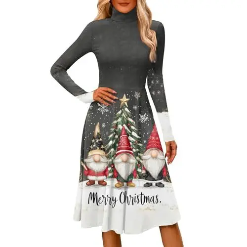 Produktbild: Abendkleid Damen Lang Weihnachtskleid Lange Abendkleider Abendkleid Lang Wollkleid Weihnachtspullover Silvester Kleid Ballkleider Weihnachtskleid Damen Hosenanzug Damen Festlich Grau L