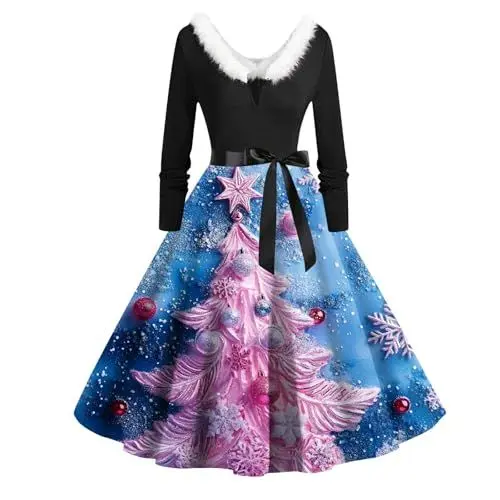 Produktbild: Abendkleider Abendkleid Damen Lang Kleid Schwarz Damen Weihnachtskleid Damen Tannengrün Langarm Damen Elegant Christmas Kleid Pailletten Kleid Damen Winterrock Damen Christmas Türkis S