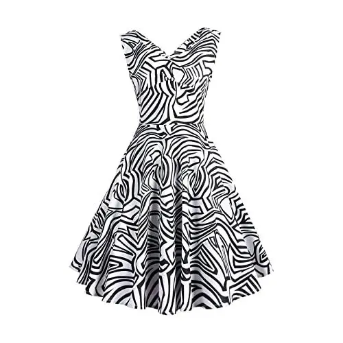 Produktbild: Abendkleider Unterdamen V Ausschnitt Swing Reißverschluss Abendkleider Heiligabend Kalte Schulter Ärmel Print Lässig Tunika-Kleid Maedchen Lauschig Polyester Lauschig Hochzeit Zebra