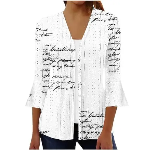 Produktbild: Abendoberteile Frauen Tuniken Frauen De Damen-Cardigan 3/4-Ärmeln Trendige Blusen Blumenmuster und Ösenstickerei Lässige Vorne Offene Bluse Lockere Ausgeh-Oberteile Transparent Shirt (Hot Pink L)
