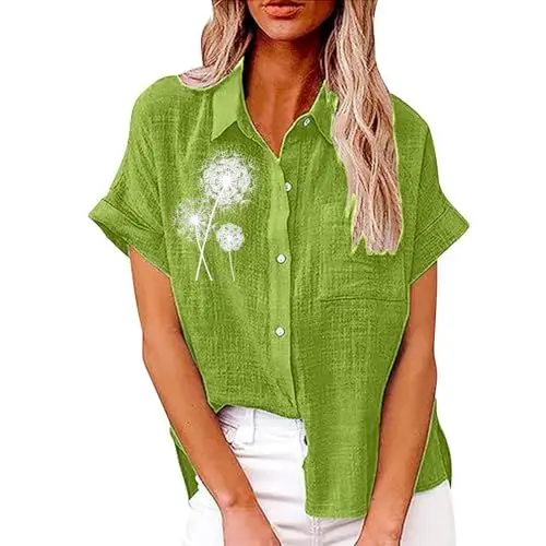Produktbild: Abendoberteile Frauen Tuniken Frauen De Damen Button-Down-Hemd Lässig Kurzärmlig mit Kragen Arbeitsbluse mit Tasche Bluse Schwarz Damen (Ag M)
