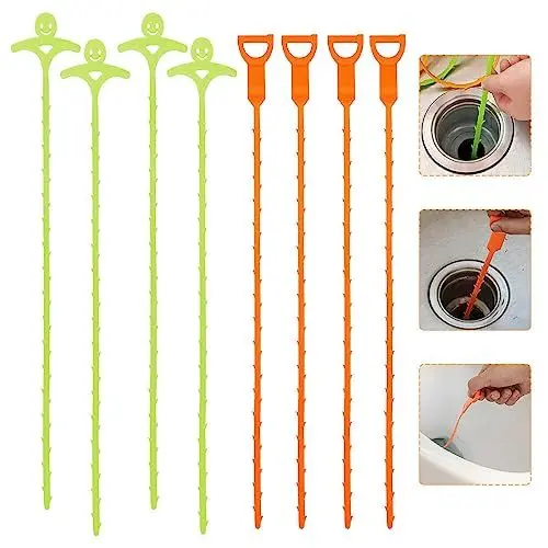 Produktbild: Abflussspirale, TGKYK 8 Stücke Langlebig Abflussreiniger Spirale, 51 cm Spirale Abfluss Rohrreinigung für Kanalisation, Badewanne, Küche, Waschbecken (Orange U-Shaped, Green Smiley Face)