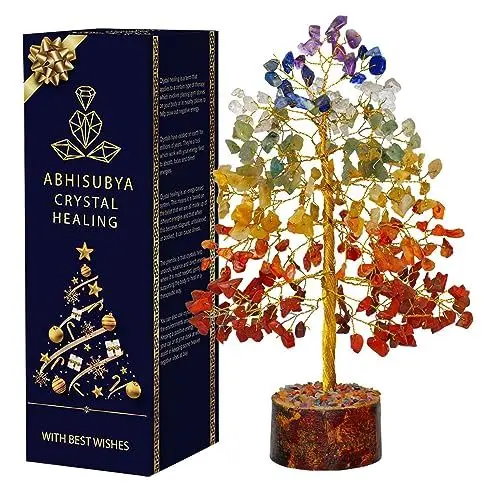 Produktbild: 7 Chakra-Kristalle - Lebensbaum - Chakra-Stein - Edelsteinbesatz - Dekostein - Kristallheilstein - Geldbaum - Ästhetische Raumdekoration - Feng Shui Dekoration